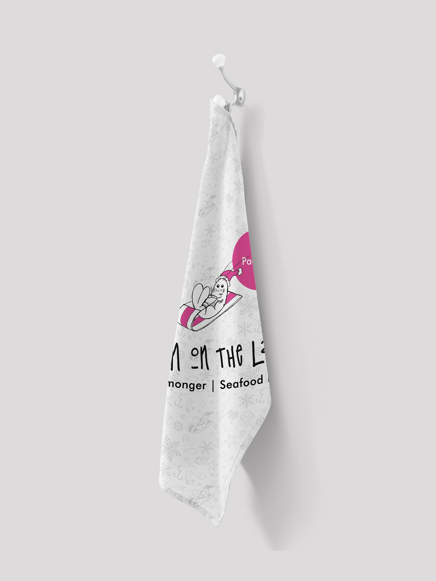Vintage Prawn on the Lawn Christmas tea towel
