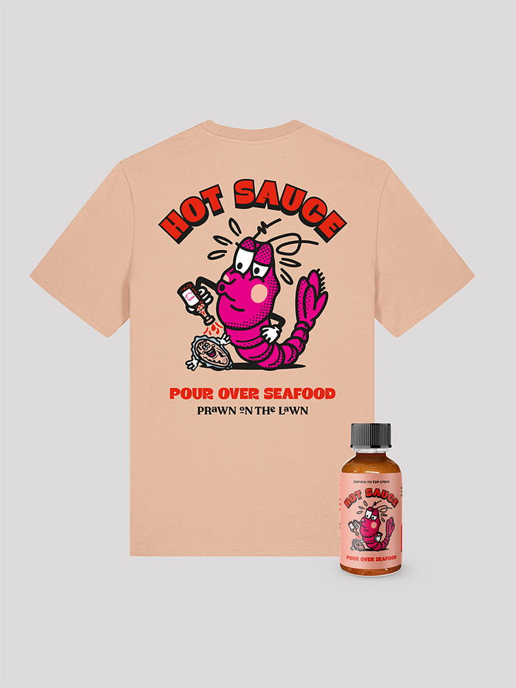 Prawn on the Lawn Limited Edition Hot Sauce T-shirt + Mini Hot Sauce Bundle