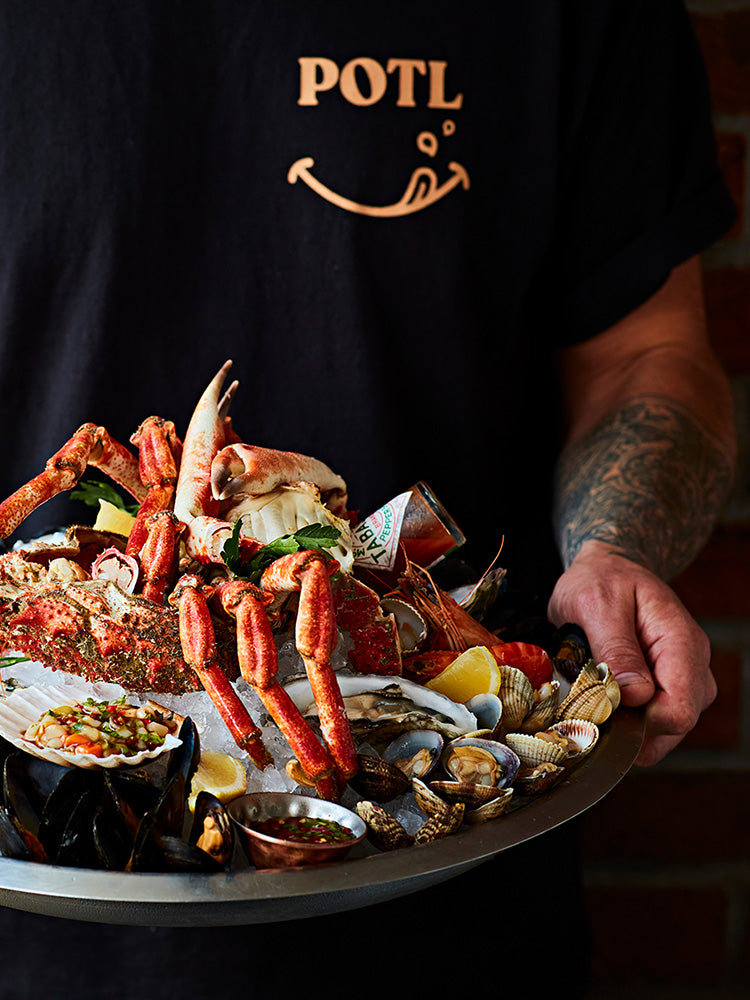 Prawn on the Lawn Classic ‘POTL’ Cotton T-shirt (Black)