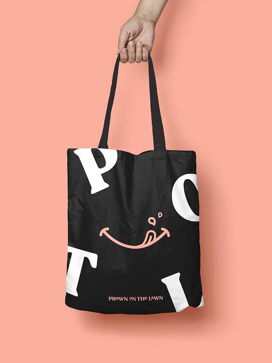 Prawn on the Lawn Black POTL Canvas Tote Bag