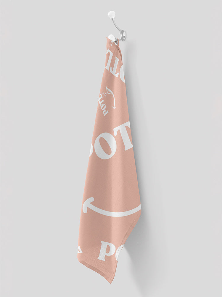 Prawn on the Lawn Pink POTL kitchen tea towel