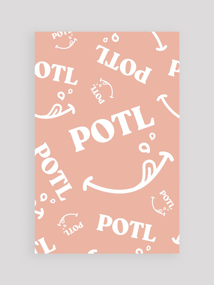 Prawn on the Lawn Pink POTL kitchen tea towel