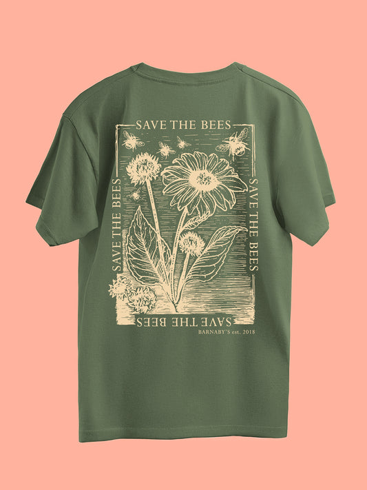 Barnaby's 'Save the Bees' Illustrated Cotton T-shirt (Olive Green)